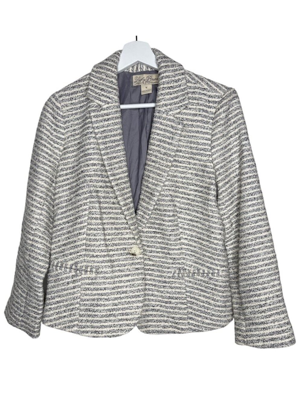 Lucky Brand Womens M Gray White Striped Knit Blazer Casual Jacket